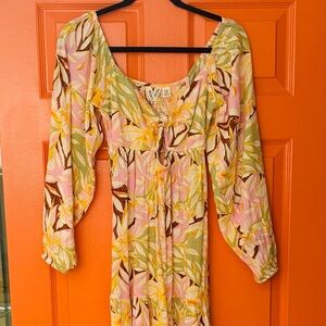 Roxy XS Floral Maxi Dress with Puff Sleeves (NEW!)